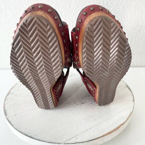 Lane Boots LEXINGTON Womens Red Wedges 7.5 Western Sandals Cowgirl Wooden Heels - Picture 8 of 11